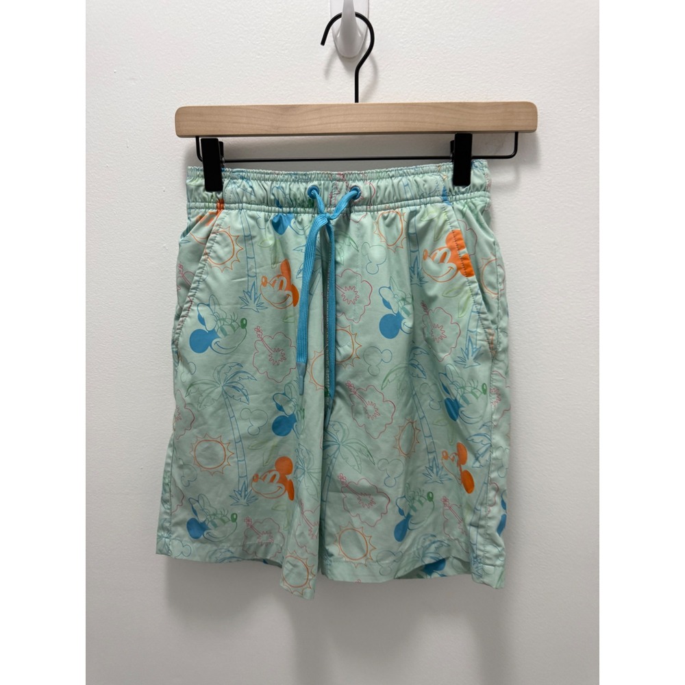 Disney Parks Mickey Minnie Mouse Swim Trunks Kids XS Green Tropical Board Shorts